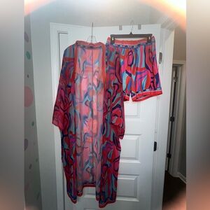 Vibrant Colorful Kimono & Shorts Set